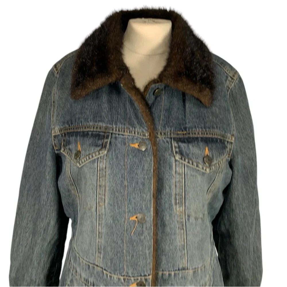 Vintage Marvin Richards Denim Faux Fur Lined Jacket Size Large - Picture 5 of 12